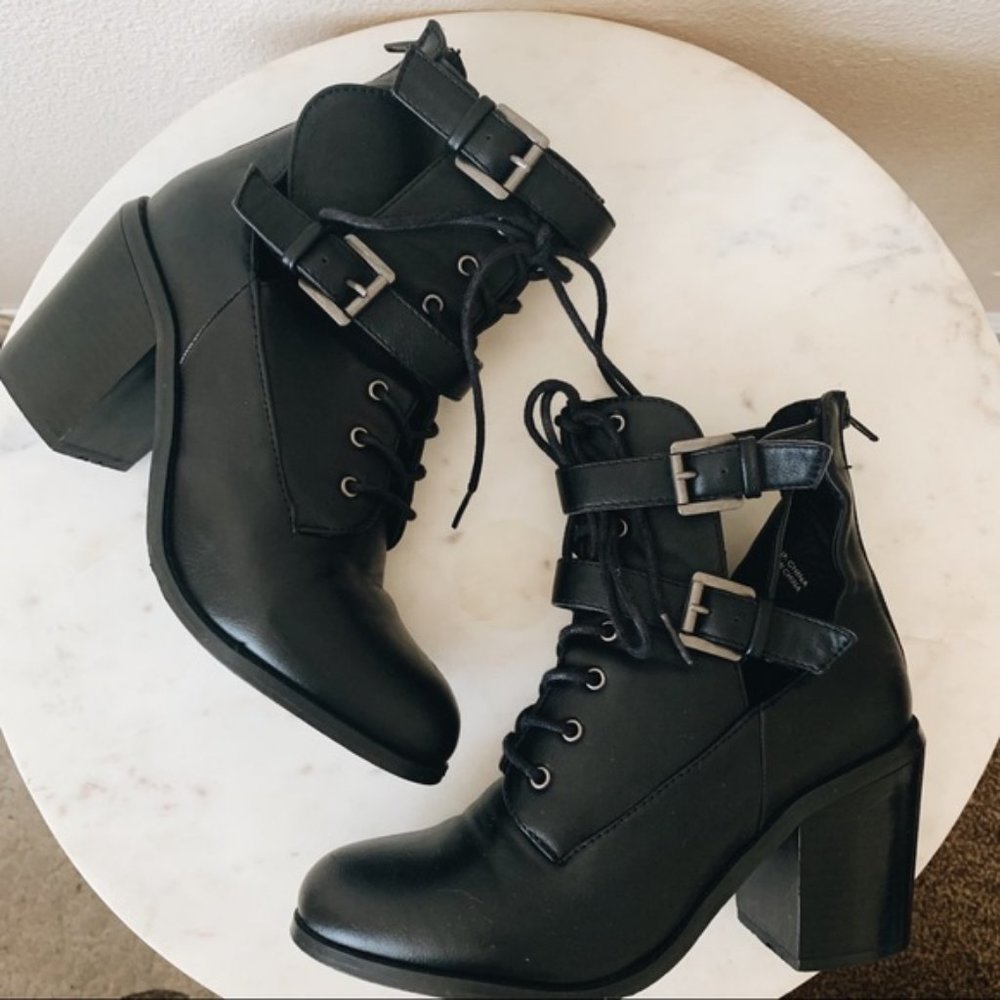 [Forever 21] Black Military Heeled Boots Size 5.5